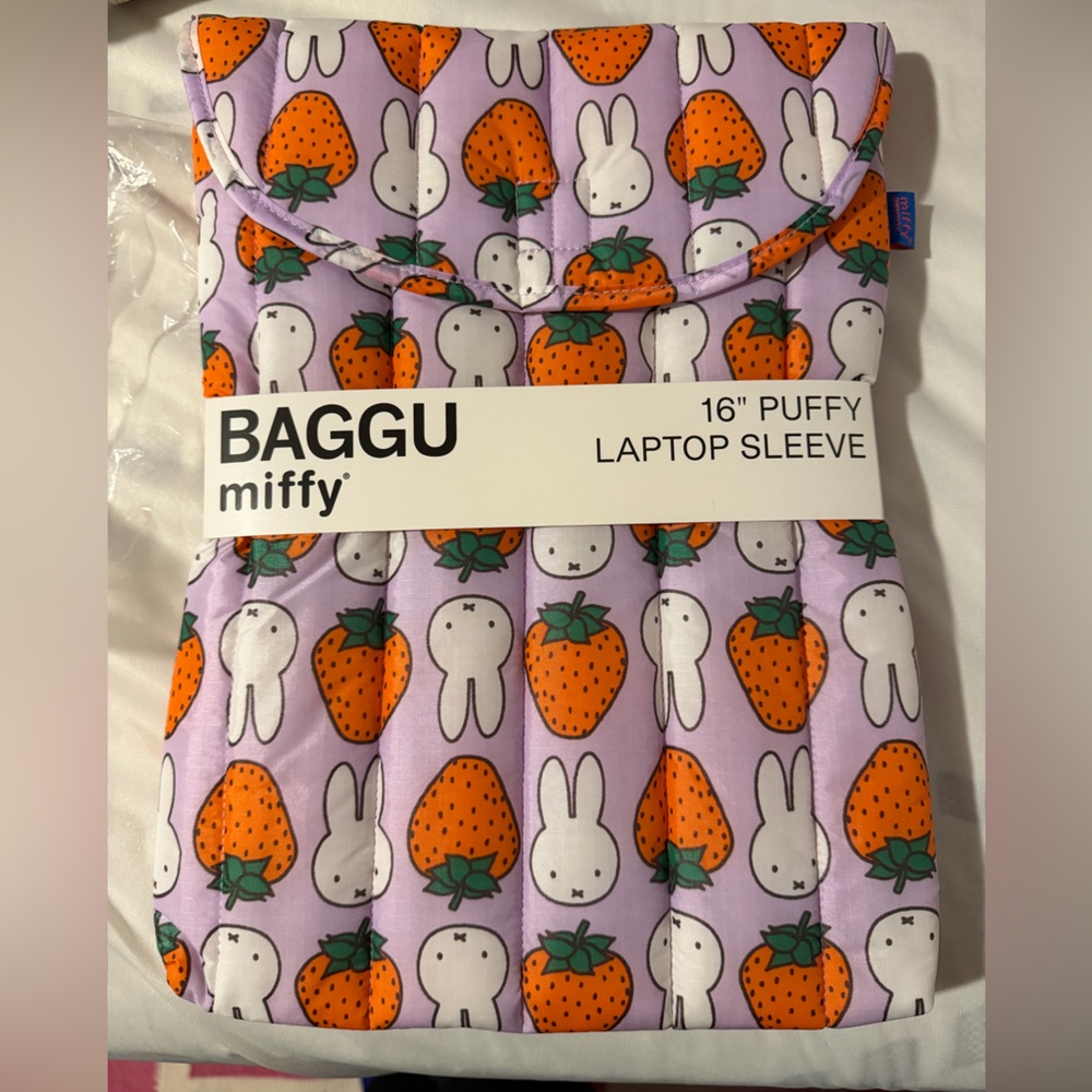 BAGGU Miffy Quilted laptop Sleeve with Bunny and Strawberry Design